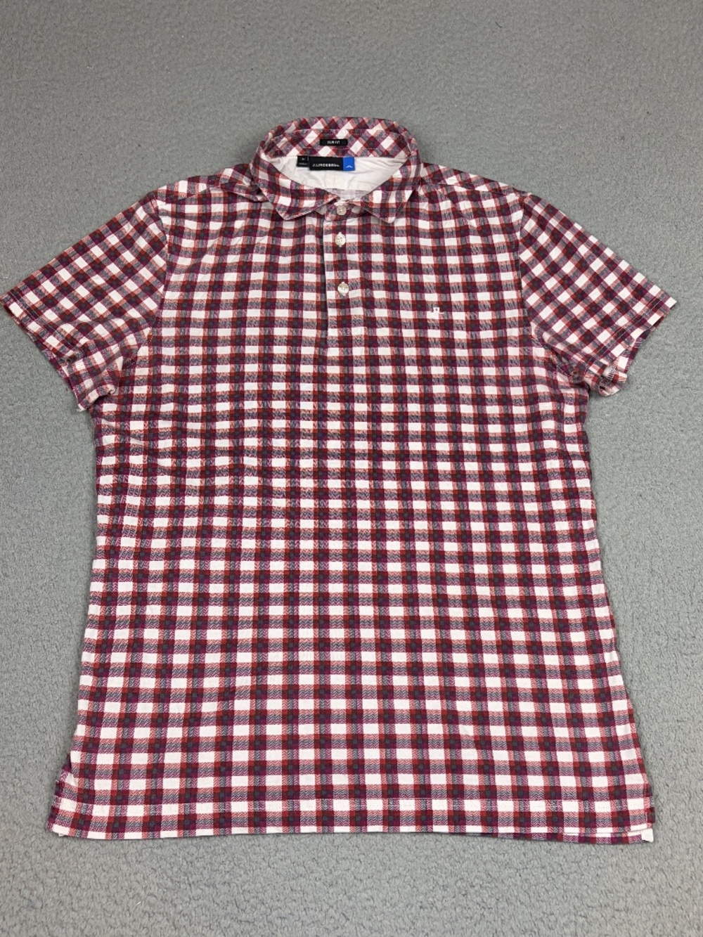 J.Lindeberg Polo Men's M Slim Fit Red Plaid Short Sleeve Shirt Stretch Preppy